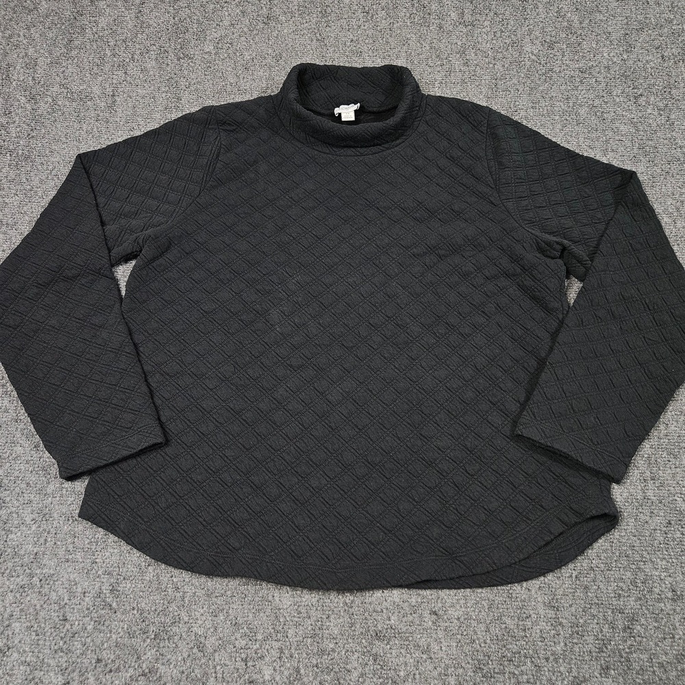 J.Crew Quilted Pullover Womens Medium Black Mock Neck Diamond Texture Sweatshirt